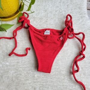 NWOT Salty Honey Red Ribbed Side Tie Bikini Bottoms Size Medium